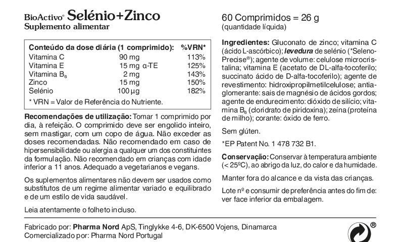 BioActivo Selénio+Zinco 60 comp.